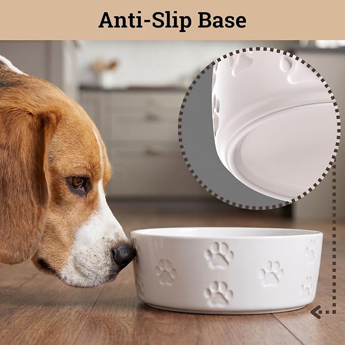 Ceramic Dog Bowl Set of 2 with Anti-Skid Base - 6.5" Wide x 2.5" Tall Ceramic Dog Bowls Medium Sized Dogs - 3.8 Cup Capacity Food and Water Bowls for Dogs - Rubber Bottom Pet Bowl Set of 2 Medium Size