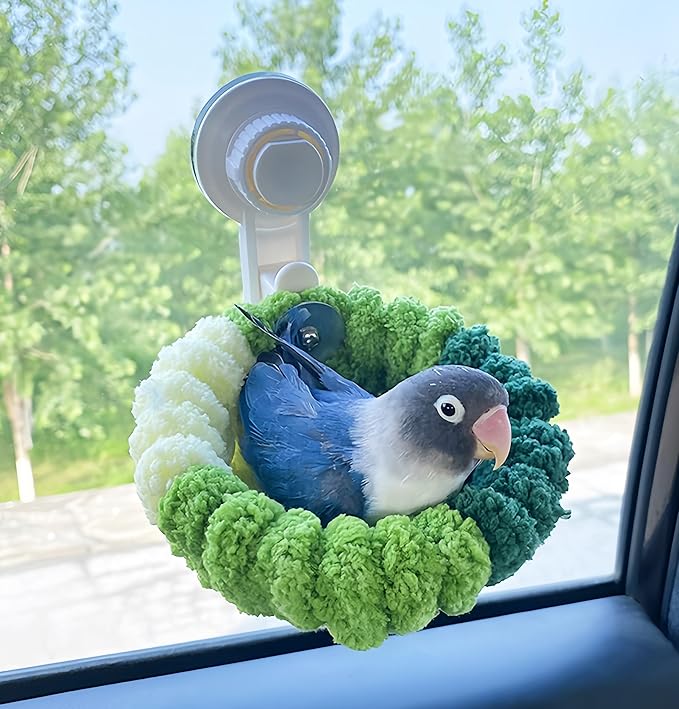 Warm Bird Nest Bed with Suction Cup Bird Snuggle Hut Breeding Bird House Plush Hanging Bird Bed for Parakeet, Conure, Budgie, Cockatiel, Lovebird, Finch, Hamster-Green