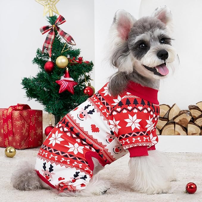 XPUDAC 4 Pack Christmas Dog Pajamas Soft Puppy Outfits for Small Medium Dogs Pet Clothes Pjs Doggie Bodysuit Cat Christmas Apparel, Red Green, S