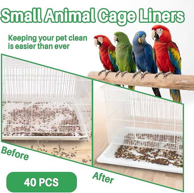 RAINFLOW Disposable Bird Cage Liner - 40PCS Elastic Plastic Small Animal Cage Liners Waterproof Easy to Clean Leakproof for Portable Birdcage Litter Box Liners for Parakeet Hedgehog Hamster (14x9.8in)