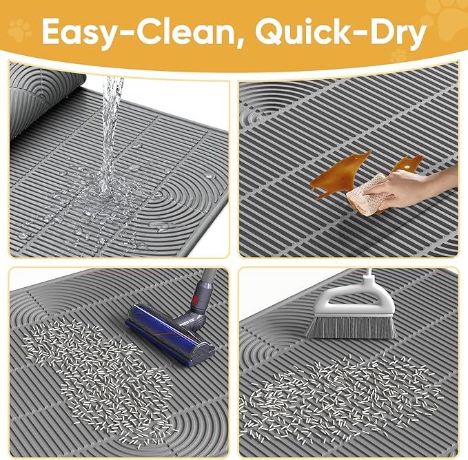 TRZZ XXL Extra Large Cat Litter Mat, Silicone Litter Box Mat for Floor, Waterproof & Non-Slip, Easy to Clean, Cat Litter Trapping Mat & Kitty Litter Catcher for Scatter Control (Light Gray)