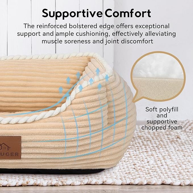 Zerbuger Rectangle Cat Dog Bed for Large Medium Small Pets Indoor Outdoor Machine Washable Sleeping Sofa Non-Slip Bottom Soft Puppy Bed Durable Orthopedic Calming Pet Cuddler (Medium, Coffee)