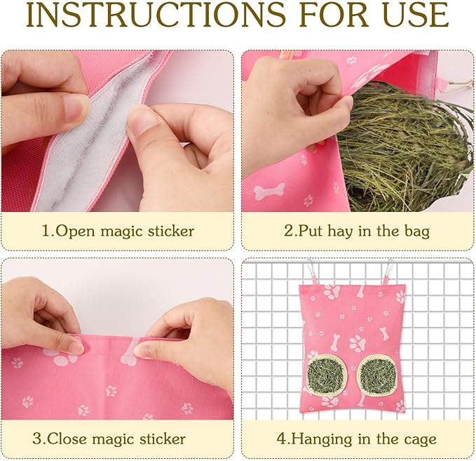 UPINS 3Pcs Hay Bag for Rabbits - 2-Hole Guinea Pig Hanging Hay Feeder for Rabbits, Chinchillas, Hamsters & Small Pets