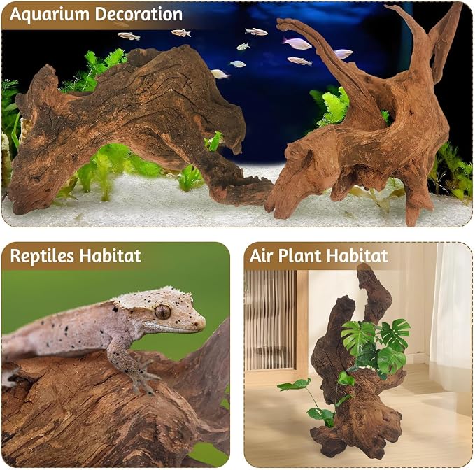 kathson Natural Large Aquarium Driftwood Decoration Branches Reptiles Terrarium Ornament Wood Fish Tank Habitat Decor Assorted Sizes Wood 2 PCS (10"-14")