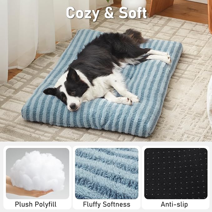 FURTIME Washable Small Dog Bed, Deluxe Dog Crate Beds Comfy Fluffy Kennel Pad Anti-Slip Pet Sleeping Mat for Puppy/Cat, Machine Washable Dogs Pillow, 23"x18"x3", Blue