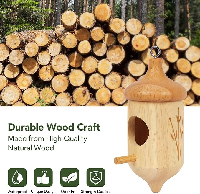 Hummingbird House, Small Hummingbird Houses for Outside, Wooden Bird House with Bow, String, Cute Gardening Gifts Home Decoration