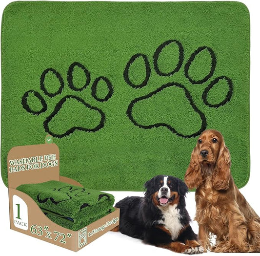 Homimp Washable Pee Pads for Dogs, 1 Pack Super Absorbent Reusable Puppy Pads,Green Long Wool Fake Grass for Potty Training, Upgrade Non-Slip and Leak-Proof,Floor,Couch,Bed and Crate,Green 63"×72"