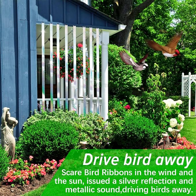 Benasan [492FT] Effective Birds Scare Ribbon, Reflective Flash Reflectors to Keep Pigeons, Hawks, Woodpeckers, Geeses Away from Trees Plants Crops