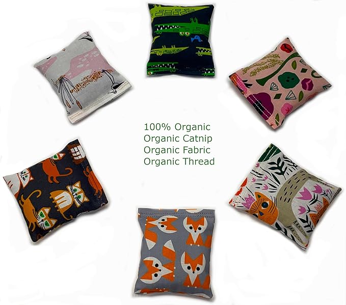 One Organic Catnip Toy from multiple designs, Made with GOTS Certified Organic Fabric, Organic Catnip, Organic Thread, Handmade in the USA