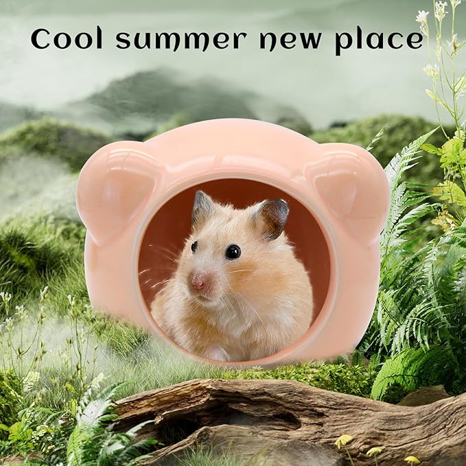 Ceramic Hamster House, Cute Animal Shaped Hamster Cave, Summer Cool Small Animal Hideout Habitat Decor for Dwarf Hamsters (Orange)