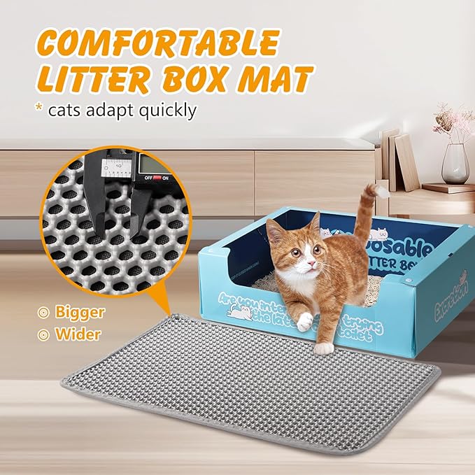 ondware Cat Litter Mat, 30x24 Inch Double Layer Litters Box Mat, Waterproof Cat Mat for Litter Box(Gray)