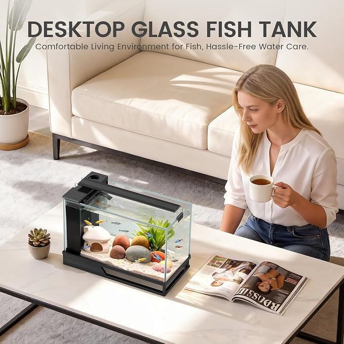 Fish Tank Kit Starter Aquariums 4 Gallon with Bottom Drainage | For small tropical fish, guppies, or betta|with Light and Filter Pump|Multi-stage filtration