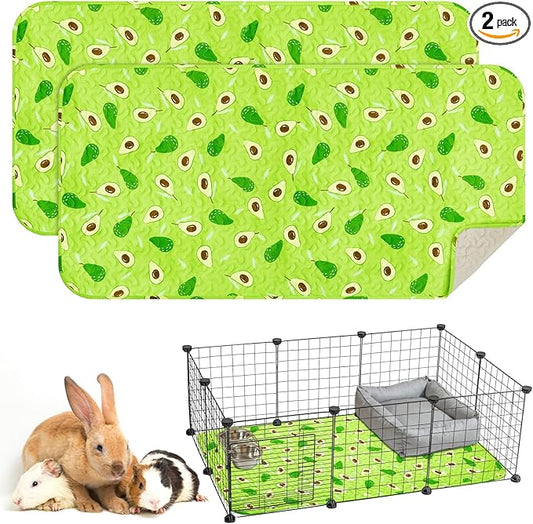 Huhumy 2 Pcs 47 x 24 Inch Guinea Pig Washable Cage Liners Reusable Mat Non Slip Absorbent Guinea Pig Pads for Small Animals Bedding Hamster Rabbit Rat(Cute Style)