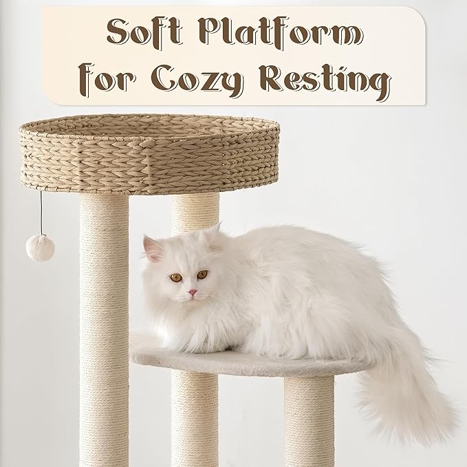 KAMABOKO Modern Cat Tree, Cat Trees for Indoor Cats w/Natural Sisal Scratching Posts, Hand-Woven Condo & Top Perch, 39" Tall Cat-Tree for Kittens Climb Play & Rest