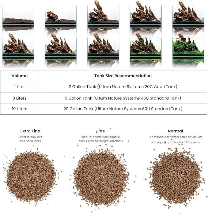 Ultum Nature Systems Controsoil - Freshwater Aqua Soil Substrate for Fish, Shrimp, Live Plant Propagation and Aquascaping - 6.8pH Low Ammonia, Volcanic Ash - Brown, Normal (3 Liter)