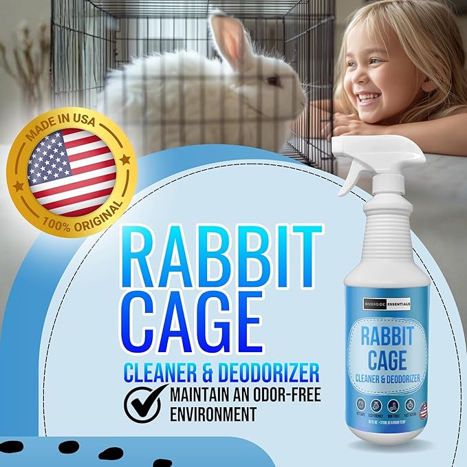 Rabbit Cage Cleaner Spray (32oz) – Bunny Cage Cleaner & Deodorizer – Odor Eliminator for Small Animal Cages – Pet Safe, Non-Toxic – Fast Drying – Made in USA