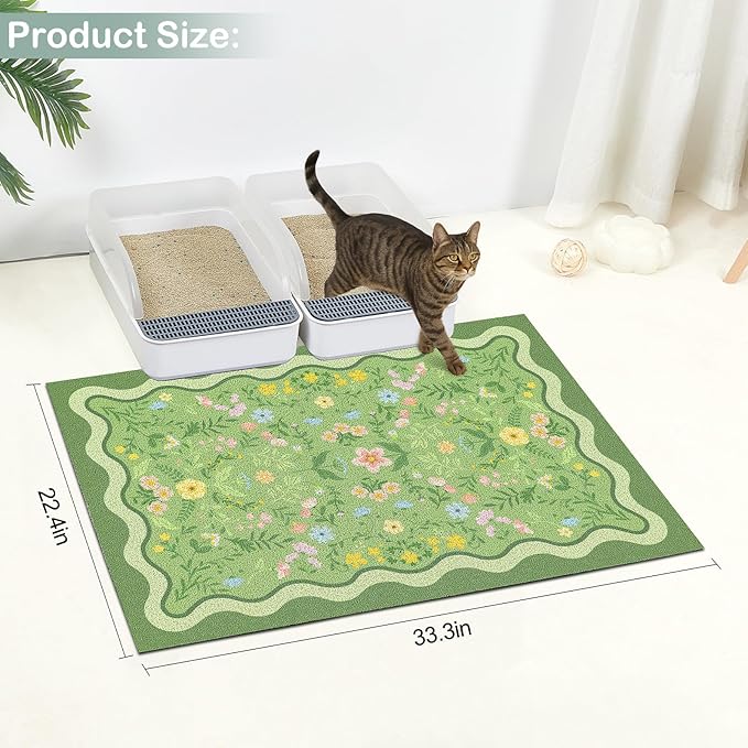 Glittme Premium Cat Litter Mat 33"x22" - Non-Slip & Waterproof Litter Trapping Mat for Litter Boxes - Soft Mesh Kitty Sand Catcher Pad Easy to Clean & Washable Floor Protector