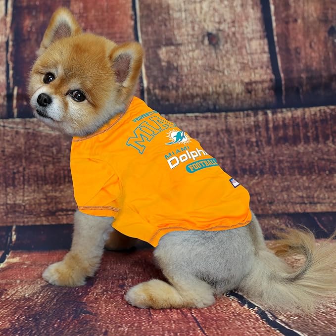 NFL Miami Dolphins Dog T-Shirt for Pets, Size Medium. Officially Licensed Pet Shirt with Team Logo, Soft Stretchable Comfort Fit Apparel for Dogs & Cats