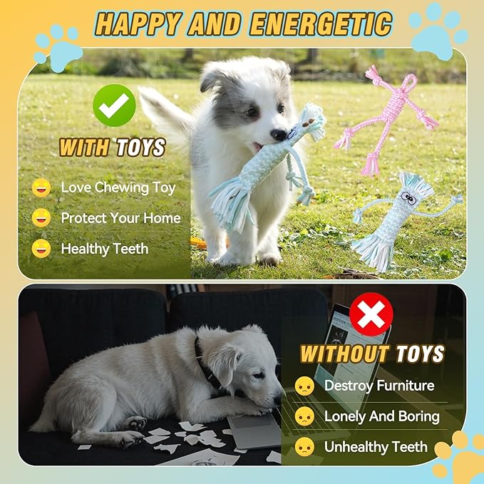 Dog Rope Toys for Small-Medium Dogs. 18 Pack for Teeth Cleaning, Chewing, Training Balls and Squeaky Toys. Best for Entertainment, Interaction,Tug of War Indoor and Outdoor.