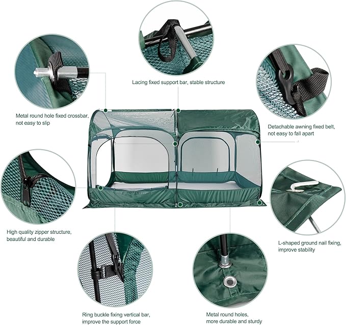 ANC POP Portable Chicken Run Large Pop-Up Chicken Pen for Small Animals Outdoor Gardening Net with 3 Doors and Handbag, Easy to Install and Storage, Green