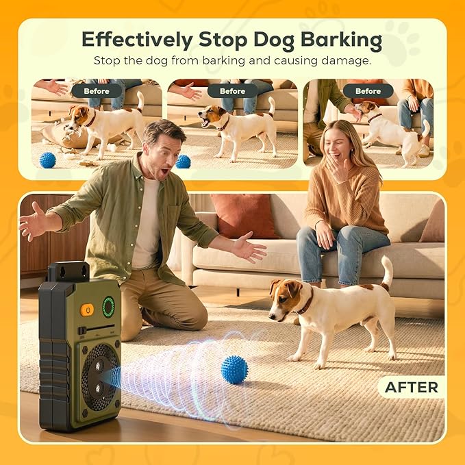 Queenmew Anti Barking Device for Dogs, 3 Modes Ultrasonic Dog Bark Deterrent Devices Long Range 50ft, Type-C Rechargeable Bark Box Barking Control Devices, No More Barking Indoor/Outdoor Training