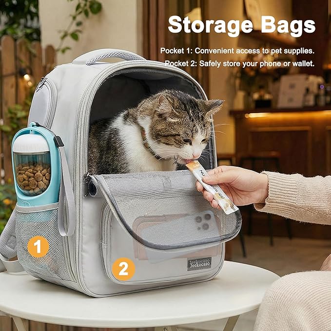 Cat Backpack Carrier Expandable, Breathable Mesh & Lockable Zippers & Shaded Curtains & Multi-Entry, Pet Backpack for Kitty Puppy Small Dogs Up to 18lbs for Travel, Hiking, Car, Vet(Light Grey)