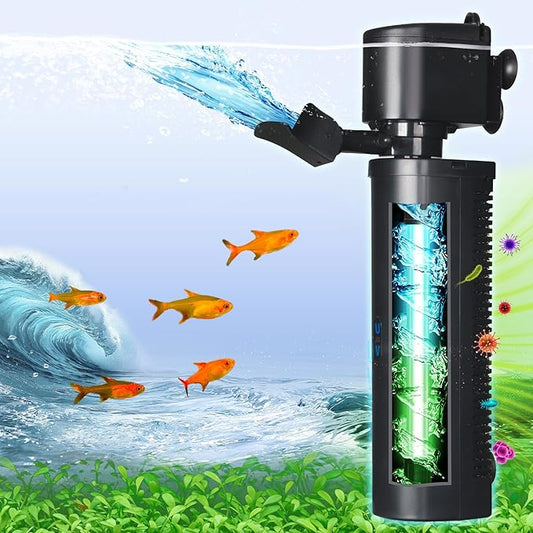 Aquarium Filter U-Very Suitable for 40-200 Gallon Tank, 400GPH Fish Tank Filters for Green Control, Internal Submersible Pump for Turtle Tank, Small Pond, Pool Filter, Cold Plunge Ice Bath Hot Tub