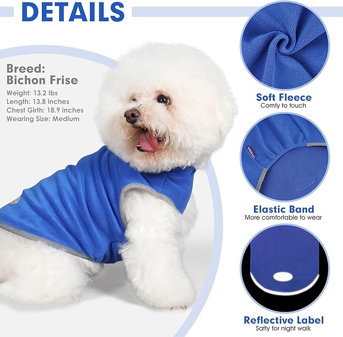 cyeollo 2 Pack Fleece Dog Sweater Pullover Dog Sweatshirt Reflective Lightweight Sweaters Pet Clothes for Small Dogs Boy Girl Pet Apparel, Blue & Mist Blue M