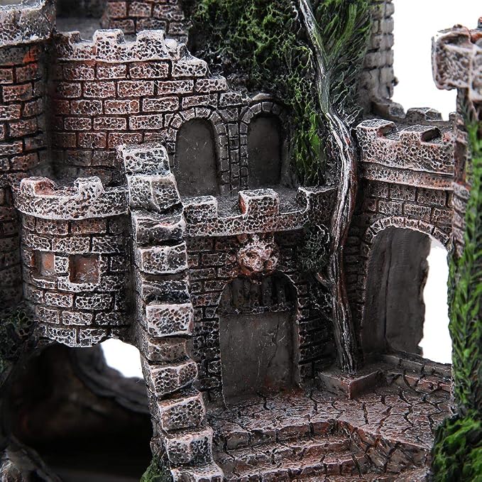 Ancient Castle Design Resin Aquarium Decoration Hideouts Stone Cave Hide House, Simulation Resin Hide House Fish Tank Aquarium Ornaments Decor