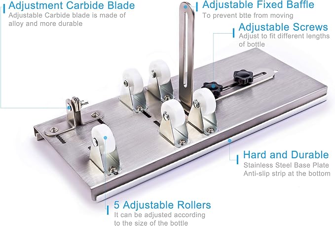 Glass Bottle Cutter, Upgraded Bottle Cutting Tool Kit for Round Bottles | 5-Wheel Bottle Stability, Adjustable Cutting Position, Spare Blade, Complete DIY Glass Cutting Kit for Round Bottles