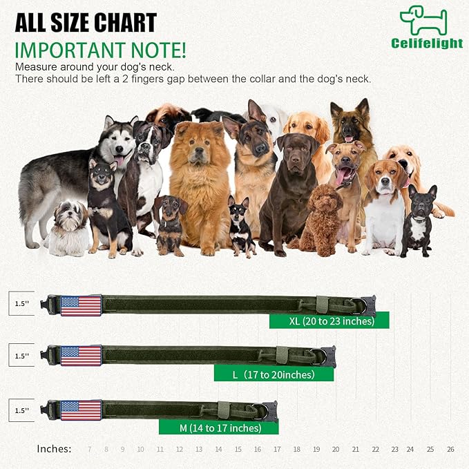 Celifelight Tactical Dog Collar, Adjustable Nylon, Heavy Duty Metal Buckle with Handle, Green, L