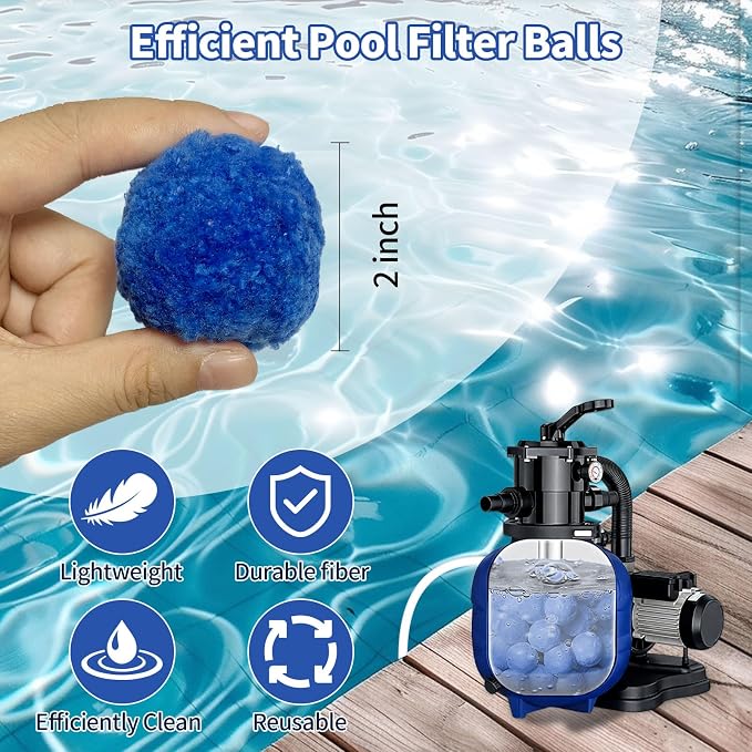 3LB Pool Filter Balls for Sand Filter Above Ground Inground Swimming Pools | Reusable Fiber Spheres Filtering Media Replacement to Replace Pool Filter Sand Strainer Cleaner in Sand Pump