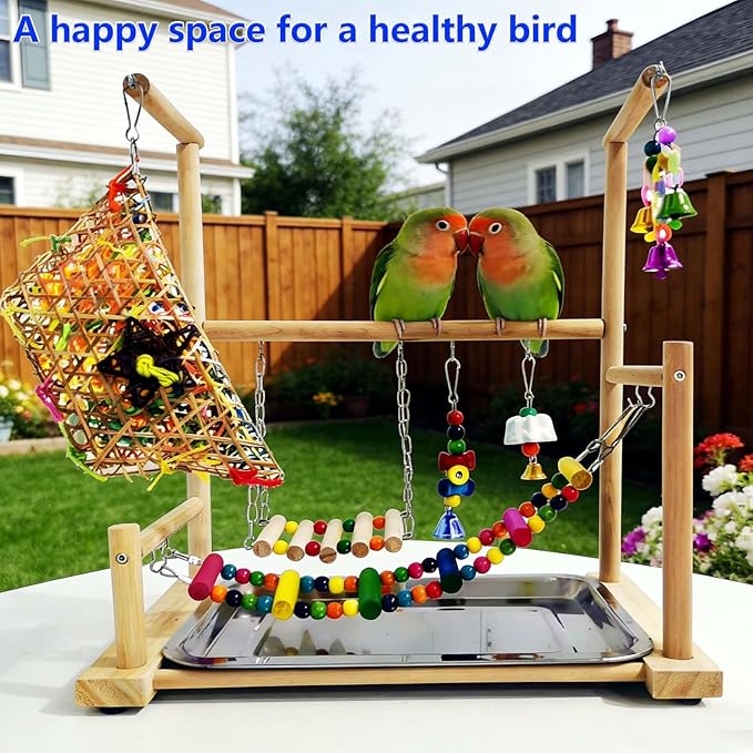 kathson Bird Playground,Parakeet Play Stand,Parrots Play Gym with Food Bowls,Cockatiel Playstand with Chewing&Exercise Toys,Birds Perch Stand for Budgie Conures Lovebirds