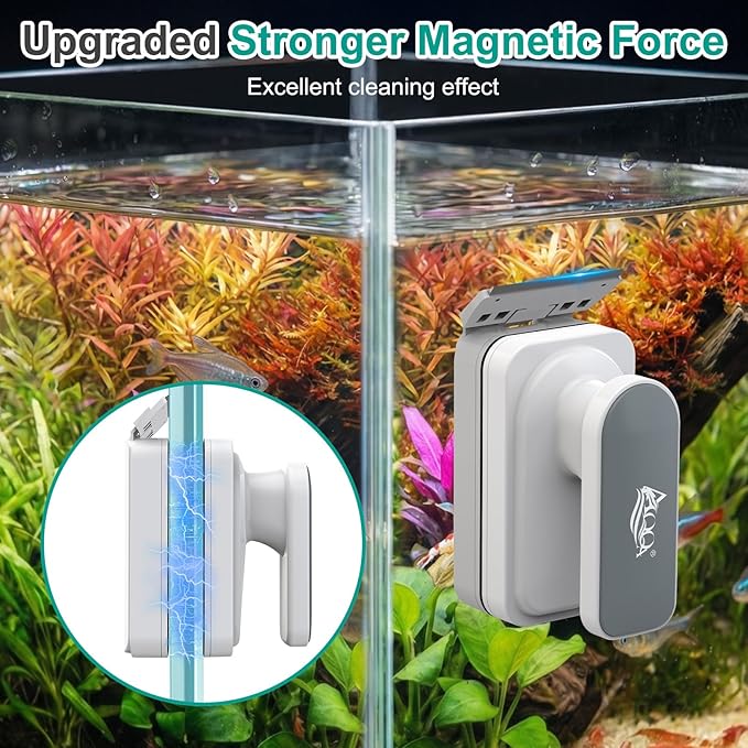 AQQA Aquarium Magnetic Glass Cleaner, Fish Tank Glass Scrubber Algae Scraper Comfortable Grip Handle with Dual Blades, Double Side Magnetic Brush for up to 0.5'' Thick Glass/Acrylic Aquariums (Medium)