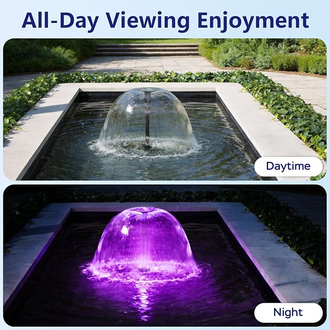 Pond Fountain Pump Kit, 600GPH Submersible Water Pump with Remote Control LED Lights, 3 Spray Patterns, Adjustable Flow, Quiet Operation, for Pond, Garden, Backyard Water Feature