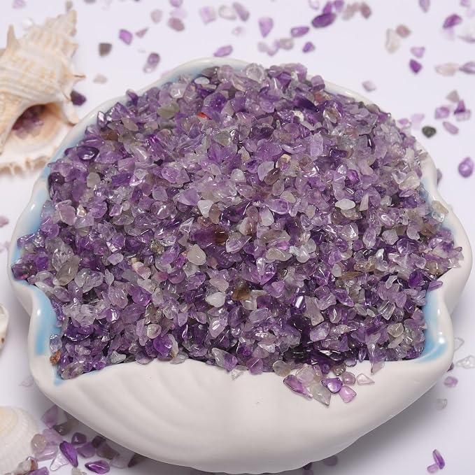 1LB Crystal Chips Stone Amethyst 3-5mm Mini Decorative Rock | Crushed Crystal Quartz Bulk,Irregular Polished Rocks for Fish Tank,Vases Filler,Succulent Plants Decor,Aquarium Gravel Rocks