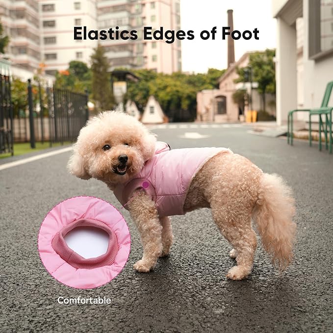 Vecomfy Fleece Lining Dog Hoodie with Harness Built in,Extra Warm Medium Dog Jacket in Winter Doggie Coats with Hooded,Light Pink XL