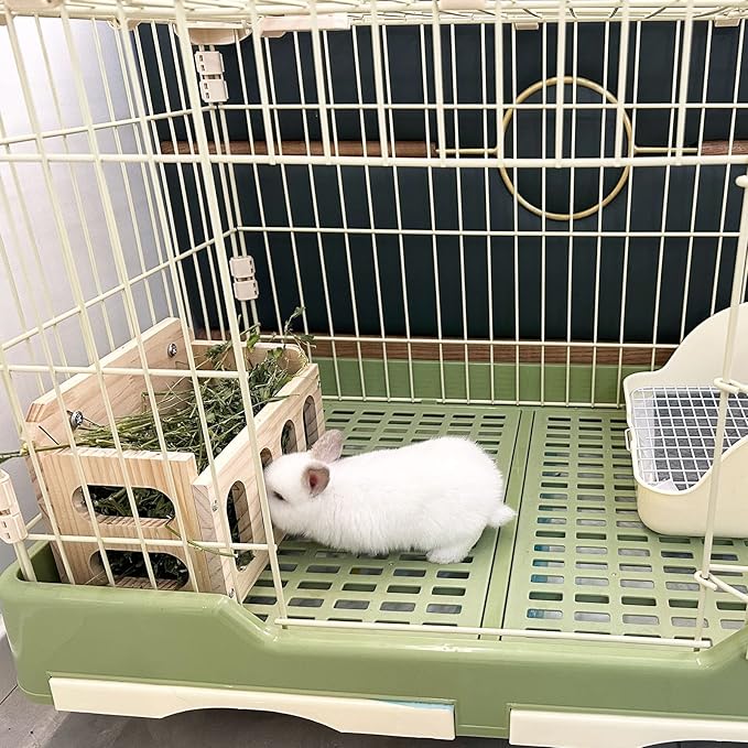 Rabbit Hay Feeder Wooden Hay Rack Guinea Pig Hay Holder Less Wasted Hanging Hay Feeder for Bunny Chinchillas Guinea Pig Small Animal Supplies