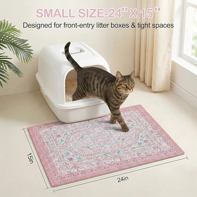 Glittme Cat Litter Mat with Non-Slip Bottom Litter Box Mat 24"X15" Litter Trapping Mat Easy to Clean Washable Cat Food Mat for Kitty,S