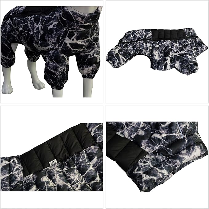 Micai Warm Dog Coat - 4 Legs Covered Waterproof Windproof Reflective Vest, Zippered Adjustable Outdoor Snow Jacket for Small Medium Large Dogs - Black M