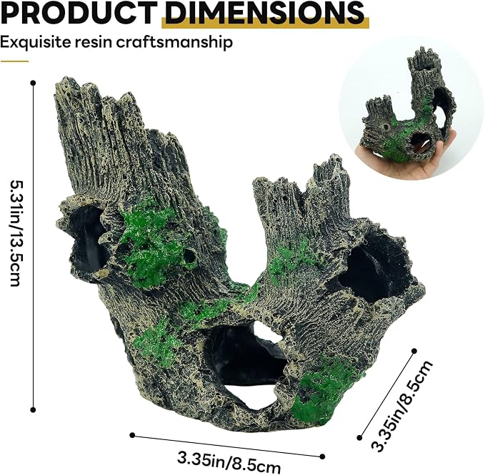 1 Pcs Aquarium Resin Driftwood Decor | Natural Sunken Wood‑Style Fish Tank Hideout Cave Non‑Toxic Decor for Terrarium Paludarium