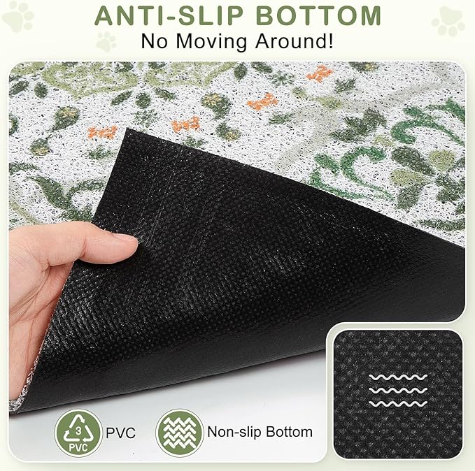 Unicorn Catcher Cat Litter Mat 40" x 30" Non-Slip Litter Box Mat Washable Litter Catcher Mat for Litter Box Indoor Food Mat Supplies Essentials, Green Mandala