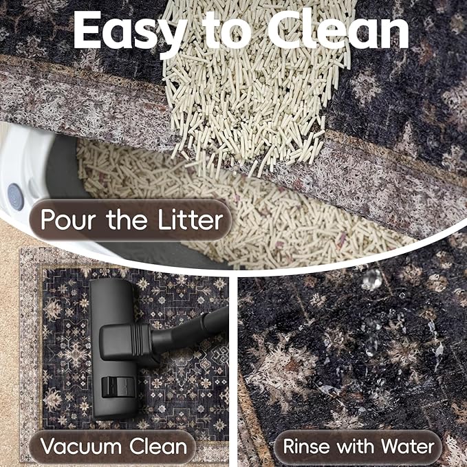 Cat Litter Mat Litter Trapping Mat, 24"x15" Waterproof Urine Proof Litter Box Mat Catcher Mat Non-Slip Washable for Kitty Kitten, Black