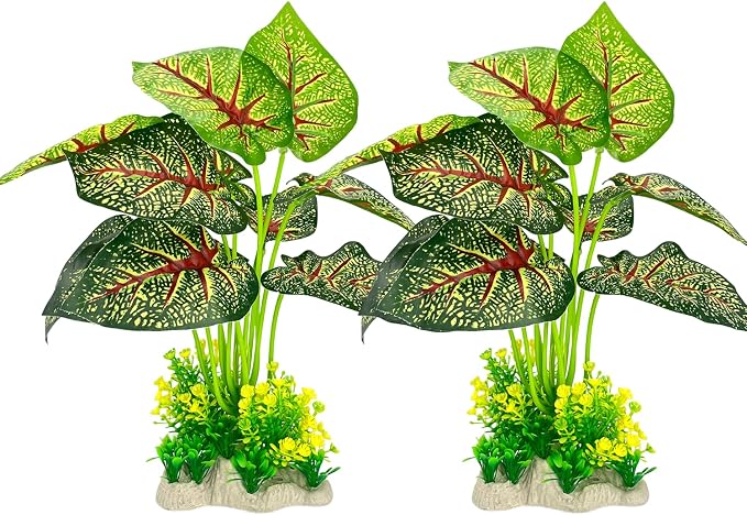 Silk Aquarium Plants 2-Pack 11.8in Tall for Medium to Large Tanks | Soft non-toxic silk, fish-safe, weighted base, bendable stems, ideal for 20+ gal tanks