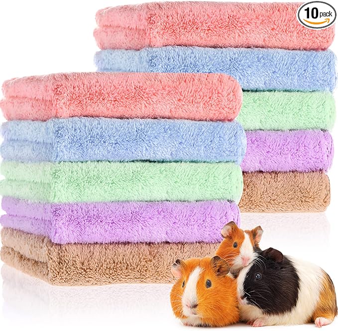 10 Pieces Guinea Pigs Blankets Hamster Fleece Cage Liners Soft Guinea Pig Accessories Small Animal Pet Blanket Sleep Bedding Mats Pet Supplies for Dog Puppy Cat (Mixed Colors,18 x 24 Inch)