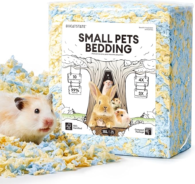 BUCATSTATE Hamster Bedding 15L, Truly 99% Dust-Free Small Animal Paper Bedding Odor Control, Cozy Hamster Litter for Rabbit Rat Syrian Dwarf Hamsters Gerbils (Beach Day)