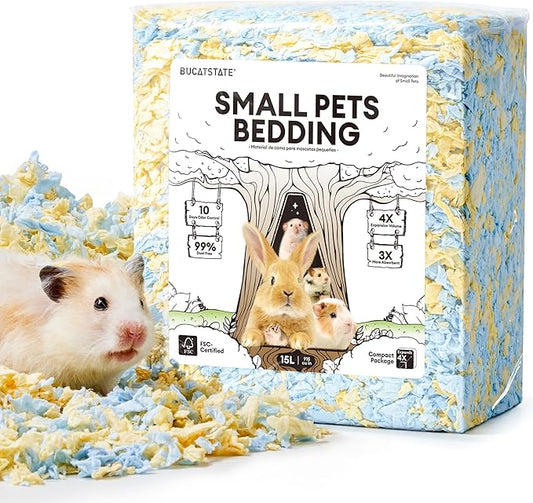 BUCATSTATE Hamster Bedding 15L, Truly 99% Dust-Free Small Animal Paper Bedding Odor Control, Cozy Hamster Litter for Rabbit Rat Syrian Dwarf Hamsters Gerbils (Beach Day)