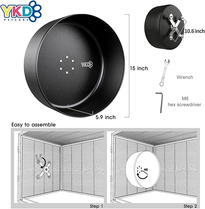 15" Silent Chinchillas Exercise Wheel, Aluminum Alloy Noiseless Running Wheel for Syrian Hamsters, Hedgehogs, Squirrels and Small Pets (Black)