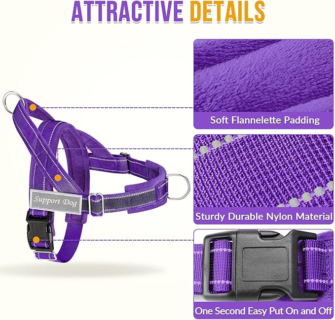 Lukovee No Pull Dog Harness & Leash Set - Heavy Duty Dog Vest Harness with Soft Padded for Medium Large Dogs, Adjustable Reflective Tactical Pet Harness for Easy Walk and Training (L, PU)
