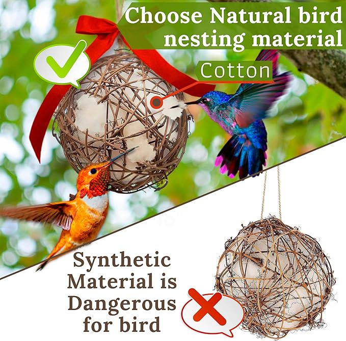 Hummingbird Nesters - Bird Nesting Material Holder for Wild Birds - Humming Bird House Materials Gifts for Bird Watching Nature Lovers - Refillable Outdoor Nesting Station to Build a Nest